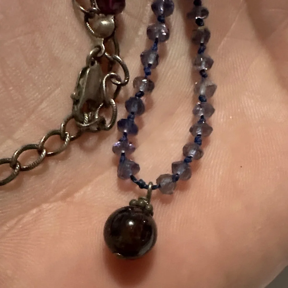 925 Blue Crystals and  Garnet Pendant  Necklace